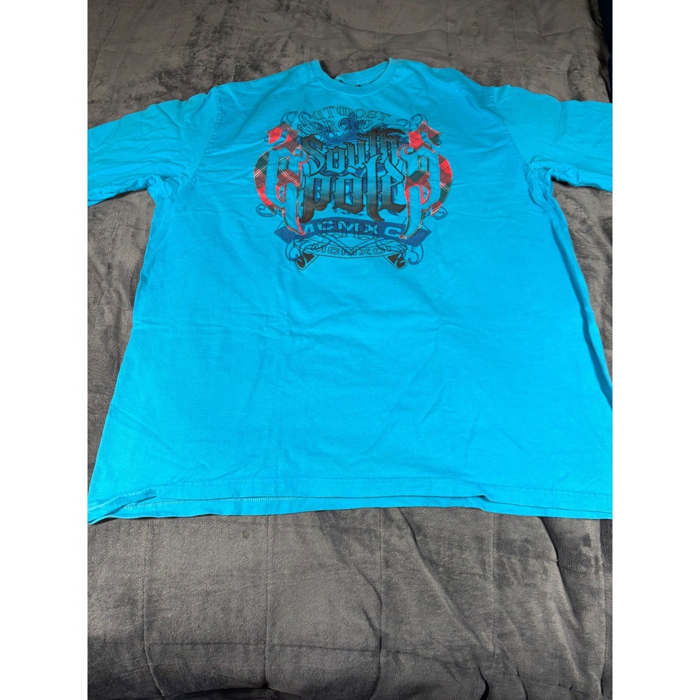 Southpole Mens 6XL Turquoise Blue Graphic T-Shirt Short Sleeve 100% Cotton 1991